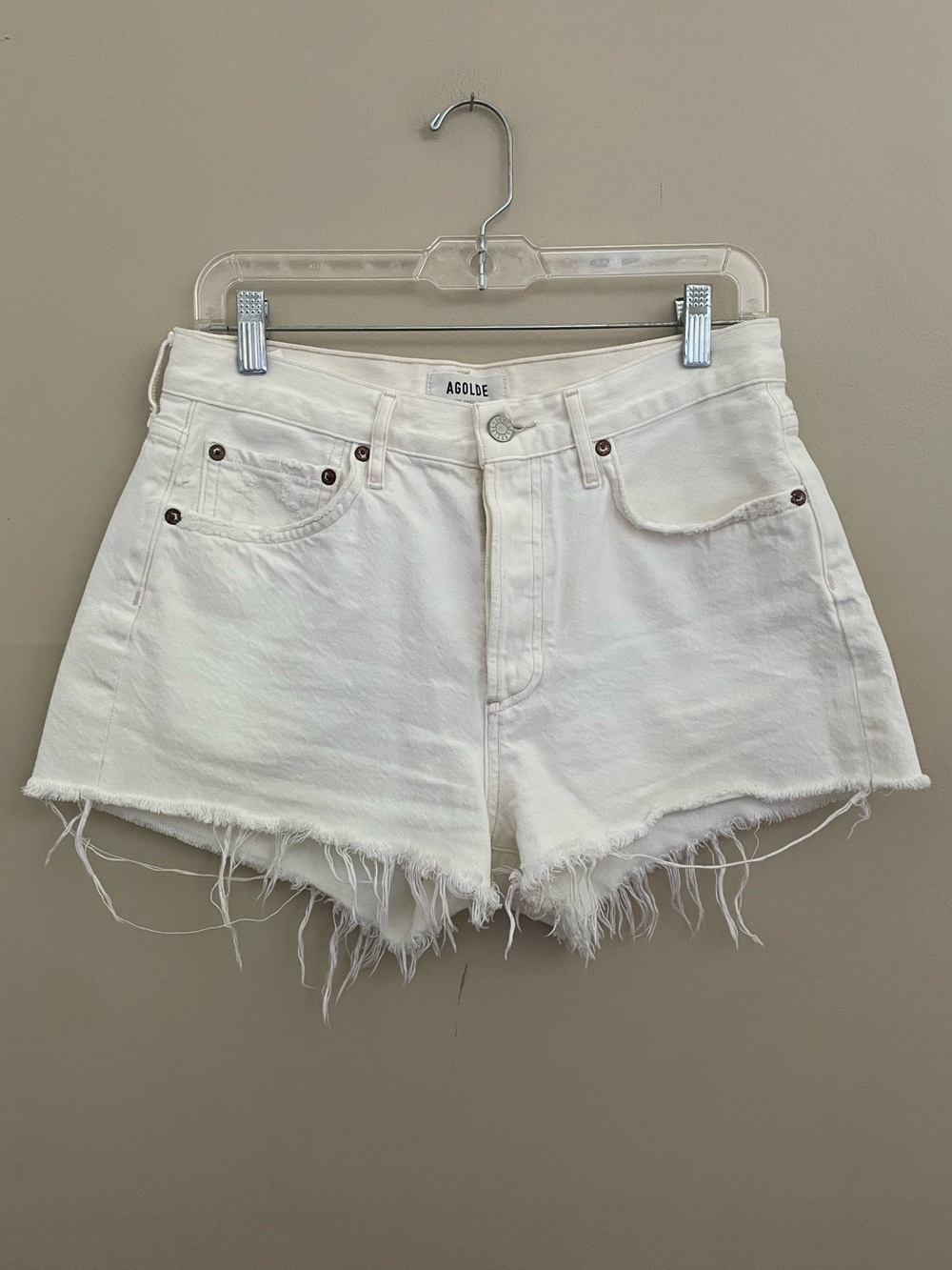 AGOLDE Parker Vintage Cut Off White Denim Jean Shorts Platinum Size 27